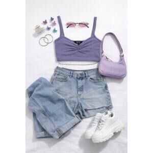 Witty Fox Purple Ribbed Crop Top Spaghetti Strap Size M - Used in Good Condition